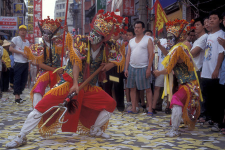 a traditional Mazu parade and Daoist religious Festival in the city center of Taipei in Taiwan of...