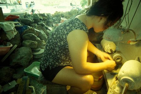a stone finishing factory in the city center of Hualien in Taiwan of East Aasia. Taiwan, Hualien,...