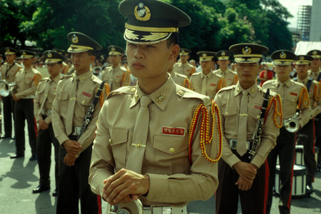 a ceremony with soldiers of Taiwan army at the USA National Day of July 4th in the city center of Kaohsiung in Taiwan of East Aasia. Taiwan, Taipei, May, 2001のeditorial素材