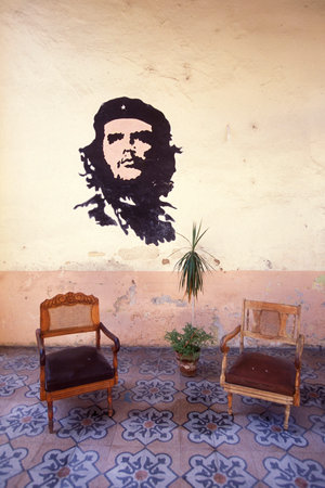 a che Guevara wall painting in the city of Havana on Cuba in the Caribbean Sea. Cuba, Havana,...