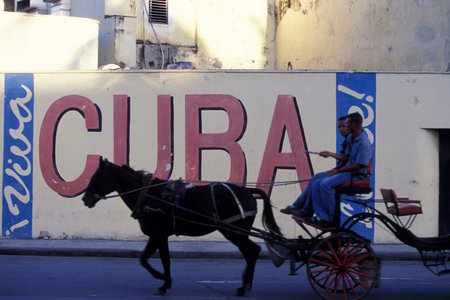 a horse cart in the old town of Havana on Cuba in the Caribbean Sea. Cuba, Havana, October, 2005