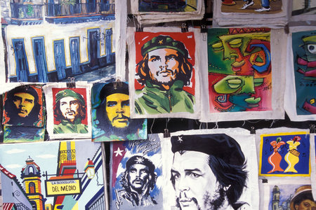 a shop with art and pictures in the old town of Havana on Cuba in the Caribbean Sea. Cuba, Havana,...