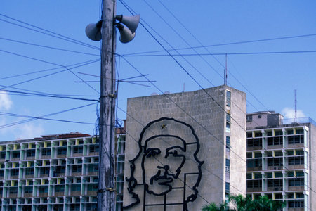 a memorial of Che Guevara on the Ministry of Interior at the Plaza de la Revolicion in the City of Havana in Cuba. Cuba, Havana, October, 2005のeditorial素材