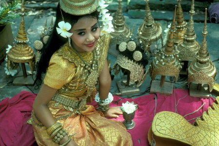 a khmer apsara Dance women at the Temple of Preah Khan in the Temple City of Angkor near the City of...