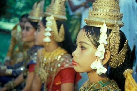 a khmer apsara Dance women at the Temple of Preah Khan in the Temple City of Angkor near the City of...