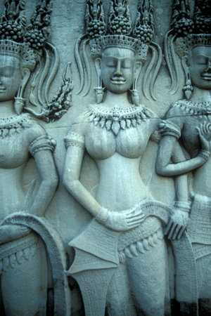 a apsara stone carving at the Angkor Wat Temple in the Temple City of Angkor near the City of Siem...