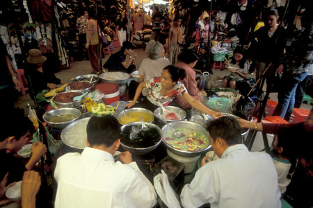 fresh food at the food market at the central market or Psar Thmei market in the city of Phnom Penh...