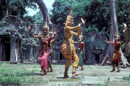 a khmer apsara Dance women at the Temple of Preah Khan in the Temple City of Angkor near the City of...