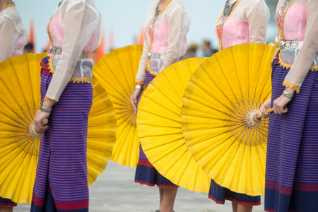 traditional thai dance at the tradititional Longboat Race at the Mun river of the town of Satuek...