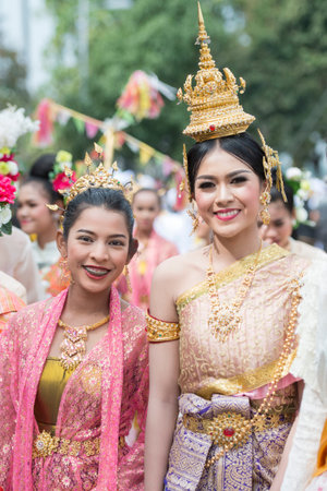 traditional thai dance at the tradititional Longboat Race at the Mun river of the town of Satuek...