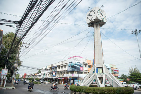 the clock tower  in the city centre of Buriram in the province of Buri Ram in Isan in Northeast...