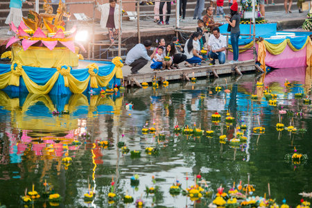 the Loy Krathong festival in the city of Buriram in the province of Buri Ram in Isan in Northeast thailand.  Thailand, Buriram, November, 2017のeditorial素材