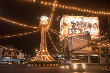 the clock tower  in the city centre of Buriram in the province of Buri Ram in Isan in Northeast...