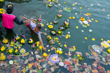 the Loy Krathong festival in the city of Buriram in the province of Buri Ram in Isan in Northeast thailand.  Thailand, Buriram, November, 2017のeditorial素材