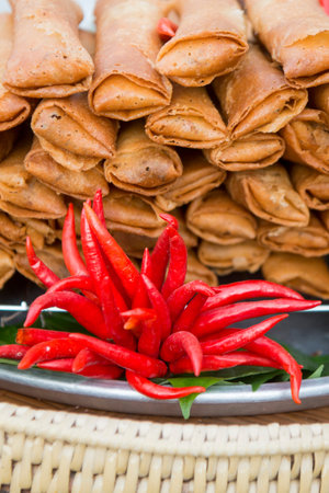 a traditional food market at the Phimai festival in the Town of Phimai in the Provinz Nakhon...