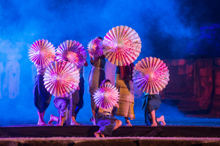 the sound and light show at the Khmer Temple Ruins at the Phimai Festival in  Phimai in the Provinz...