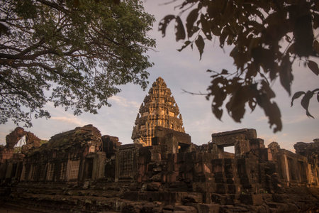 the Khmer Temple Ruins of the Phimai Historical park at the Phimai Festival in the Town of Phimai in...