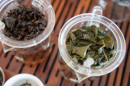 tea in Teashop at the tea plantation at the town of Mae Salong north of the city Chiang Rai in North...