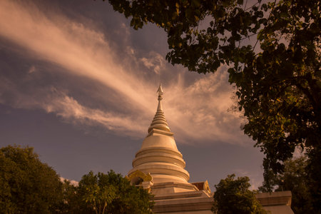 the temple in the town of  Sop Ruak at the mekong river in the golden triangle in the north of the...