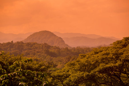 the landscape in the mornig fog in the province of Chiang Rai in North Thailand.