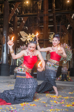 a Thai Dance Show at the Baandam Museum in the village of Muang in the north of the city Chiang Rai...