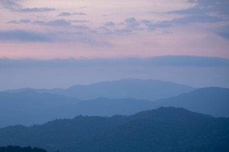 the landscape and sunrise over the town of Mae Salong north of the city Chiang Rai in North...