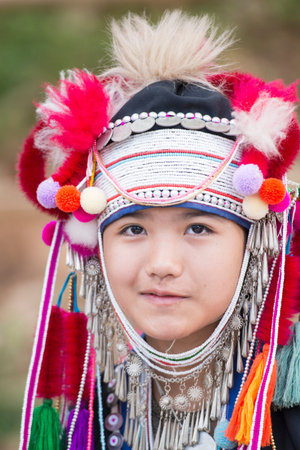 a Ahka hill Tribe Girl at the Mae Fah Luang ornamental garden at the village of  Doi Tung north of...