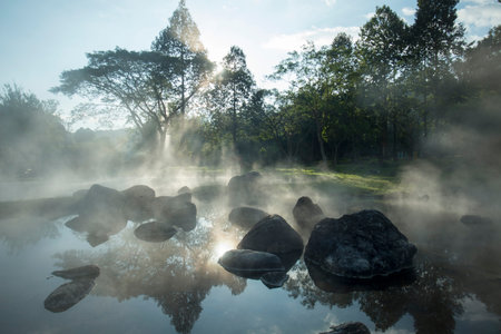 the hot springs in the nationalpark of Chae Son or Jaesorn north of the city of Lampang in North...