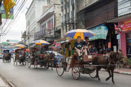 horse carriage in the old town of the city of Lampang in North Thailand.