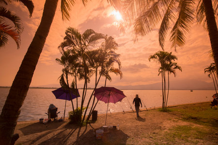 a fisherman at the lake of Kwan Phayao in the city of Phayao in North Thailand.
