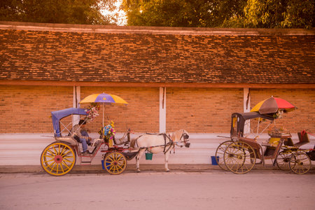 a horse carriage at the Wat Prathat Lampang Luang near of the city of Lampang in North Thailand.