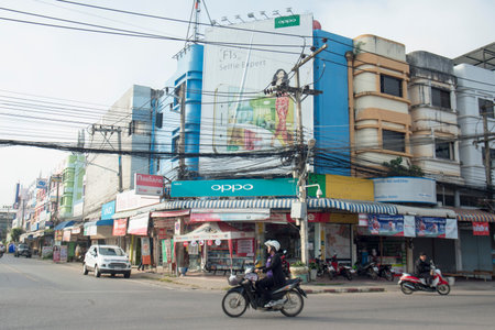 the city centres at the Bus Terminal in the city of Phayao in North Thailand.のeditorial素材