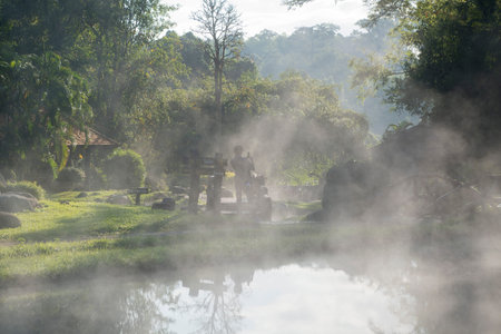 the hot springs in the nationalpark of Chae Son or Jaesorn north of the city of Lampang in North Thailand.のeditorial素材