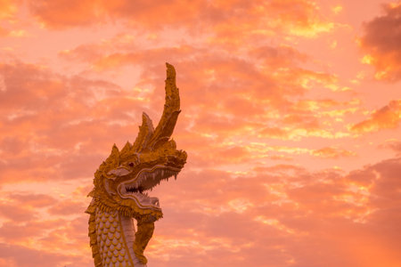 the phayanak or Naga Statue in the landscape at the lake of Kwan Phayao in the city of Phayao in...