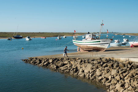 the landscape at the Armacao da Abobora Laguna and Coast at the Town of Cabanas near Tavira at the...