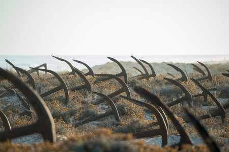 the Anchor cemetery at the Barril beach near the Town of Tavira at the east Algarve in the south of...