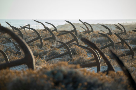 the Anchor cemetery at the Barril beach near the Town of Tavira at the east Algarve in the south of...