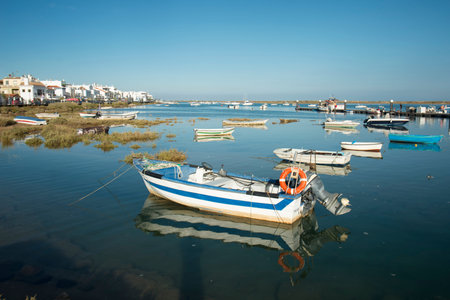 the landscape at the Armacao da Abobora Laguna and Coast at the Town of Cabanas near Tavira at the...