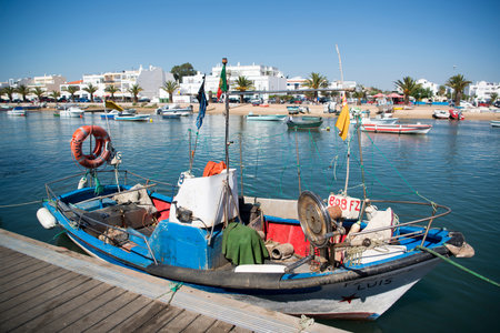 the landscape and coast at the town of Santa Luzia in the Algarve in the south of Portugal in...