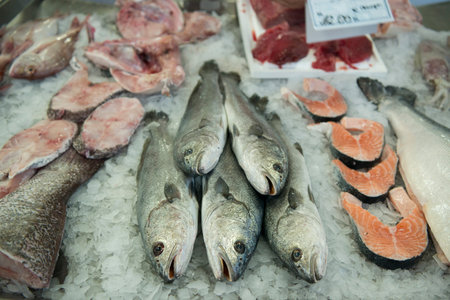 the fish Market in the Market Hall  the Old Town of Olhao at the east Algarve in the south of...