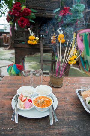 The Bangkok Phallic Shrine with lotz of wooden Penis at Pratunam in the city of Bangkok on 7. 12. 2016 in Thailandのeditorial素材
