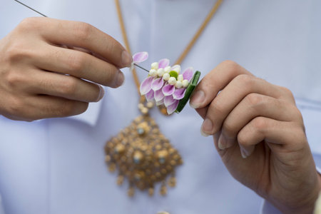 traditioal Thai hand work at a market at the Santichaiparakan park in Banglamphu in the city of Bangkok in Thailand.  Thailand, Bangkok, November, 2017のeditorial素材