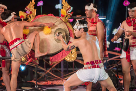 traditional Tha Drum Dance at the Loy Krathong festival at the fort Sumen at the Santichaiparakan...