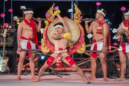 traditional Tha Drum Dance at the Loy Krathong festival at the fort Sumen at the Santichaiparakan...