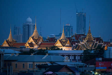 the Royal Palace and Wat Phra Kaew at the chao phraya river in the city of Bangkok in Thailand. ...