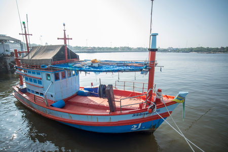 a fishingboat at the fish market at the town of Ang Sila near Bang Saen in the Provinz Chonburi in...