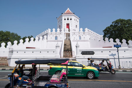the fort Sumen at the Santichaiparakan park in Banglamphu in the city of Bangkok in Thailand. ...