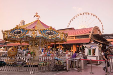 the Ferris Wheel of the Asiatique Riverfront Nightmarket in the city of Bangkok in Thailand. ...
