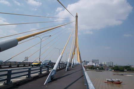 the Rama 8 Bridge at the chao phraya river in the city of Bangkok in Thailand.  Thailand, Bangkok,...