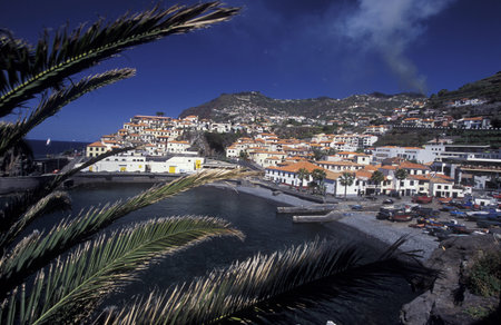 the city centre in the old town of Camara de lobosl on the Island of Madeira in the Atlantic Ocean of Portugal.のeditorial素材